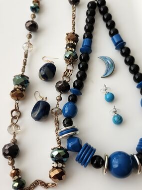 Blue Bead Statement Necklaces and Earrings - Lot